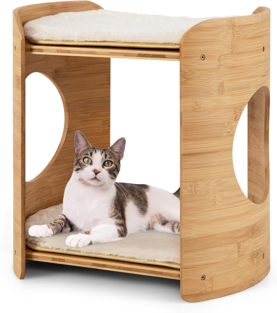 COSTWAY Katzenbett 2 Etagen Bambus 40x33x41cm Bild 1