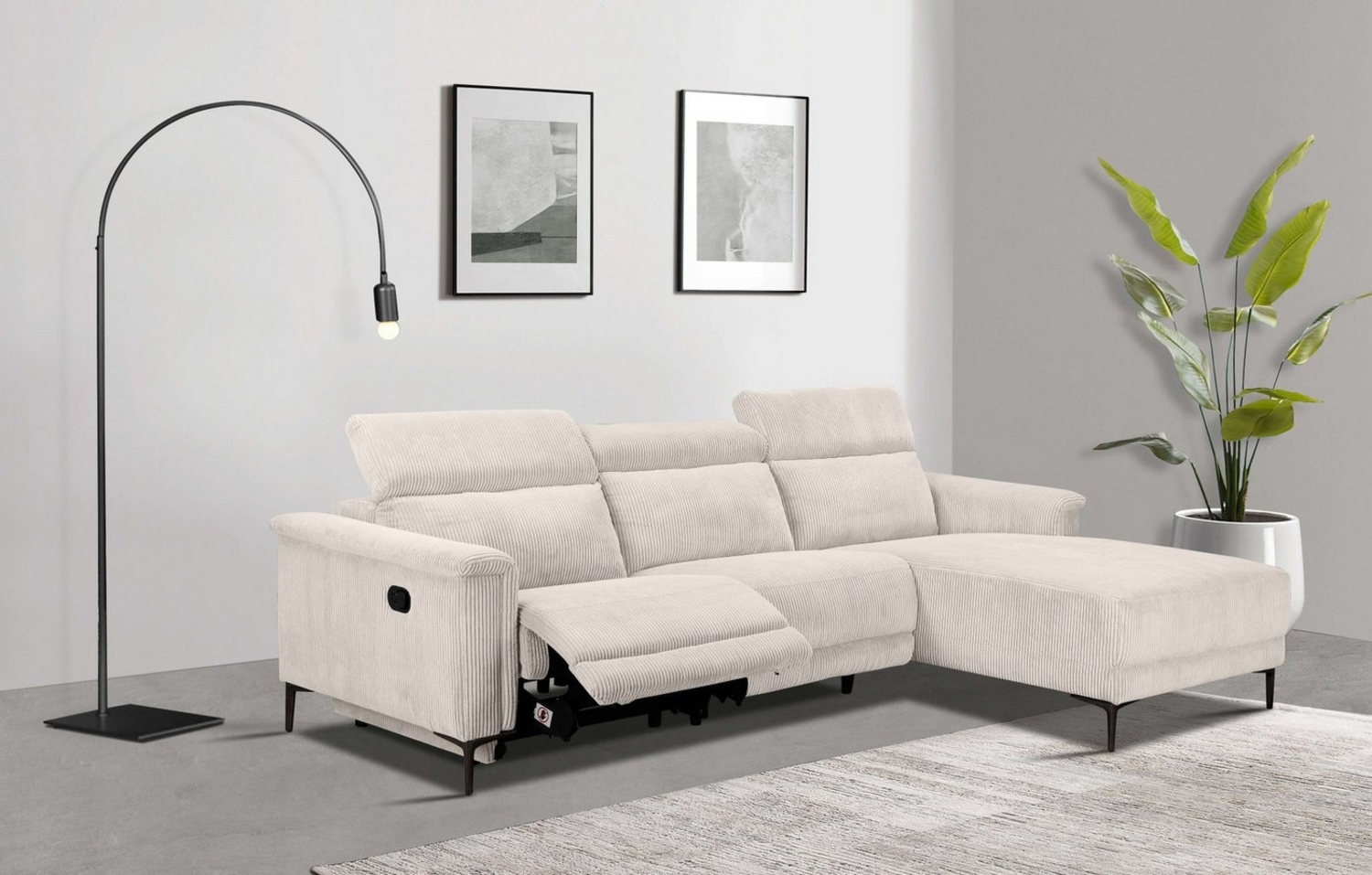 Places of Style Ecksofa Lund in Cord, L-Form, 261 cm, mit manueller, o. elektrischer Relaxfunktion, USB, Kopfteilverstellung Bild 1