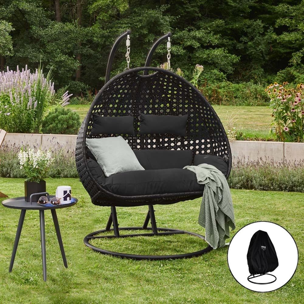 HOME DELUXE Polyrattan Hängesessel mit Regenabdeckung TWIN - Schwarz für 2 Personen Bild 1