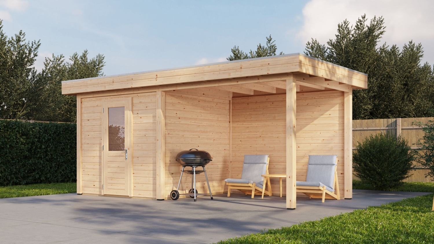 Lugarde Select Modern Gartenhaus mit Vordach Bremen 250x250cm + 300cm - Unbehandelt Bild 1