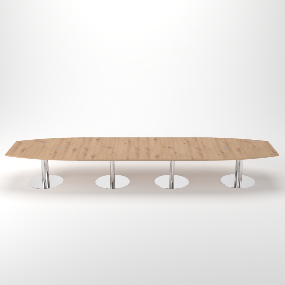 Rheinland Möbel Konferenztisch KONTI 520x130 cm – ovaler Besprechungstisch in Asteiche mit verchromten Säulenfüßen & 2 Kabelauslässen, erweiterbarer Meetingtisch für 16–18 Personen, moderner XXL-Tisch fürs Büro Bild 1