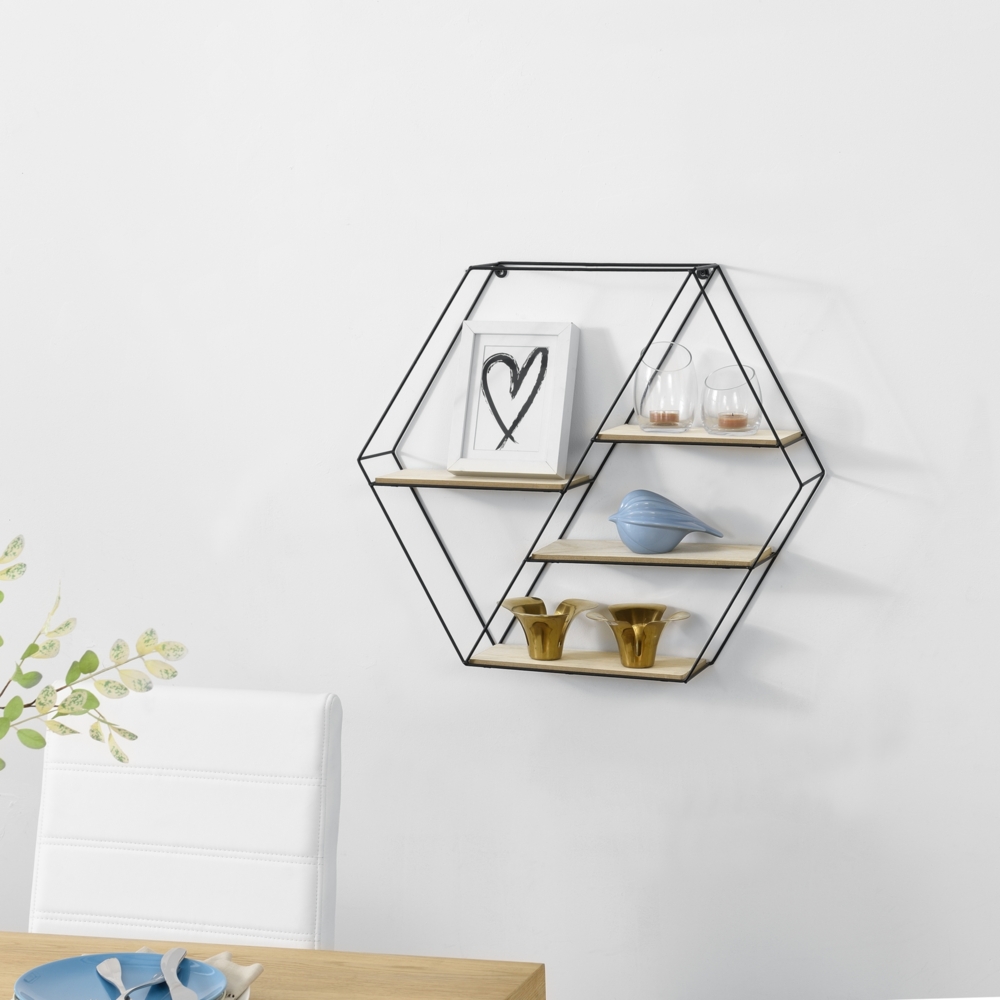en.casa 'Flint' Wandregal mit 4 Ablagen, Metall / Holz schwarz, 62 x 12 x 53 cm Bild 1