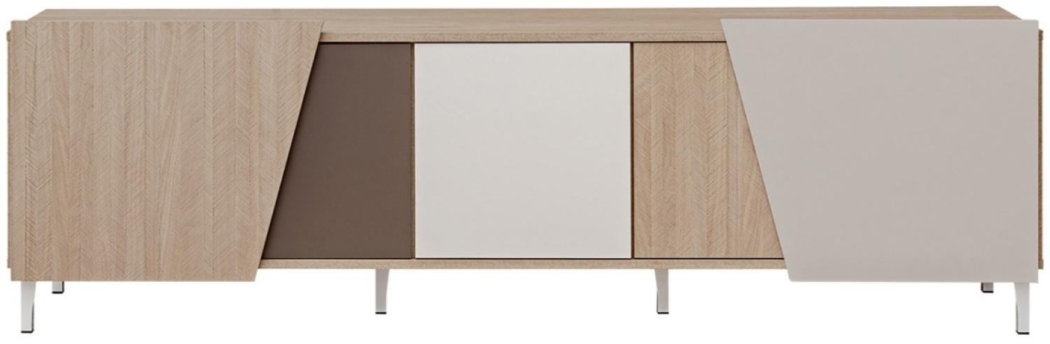 Lowboard Viste TV Element scandi Trüffel Taupe Weiß Hochglanz Bild 1