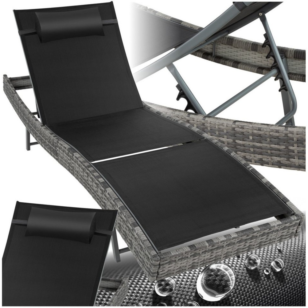 tectake Gartenliege Rattan Sonnenliege, 1 St, Moderne Sonnenliege mit sechsfach verstellbarer Rückenlehne Bild 1