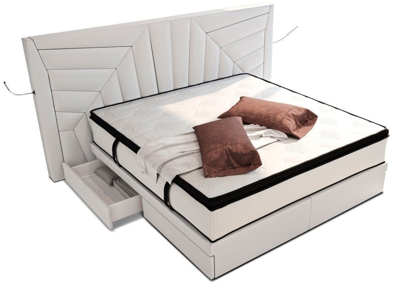 Sofa Dreams Boxspringbett Boxspringbett Monaco Leder, mit Topper, mit Schubladen, mit LED-Beleuchtung, mit USB-Anschlüssen Bild 1