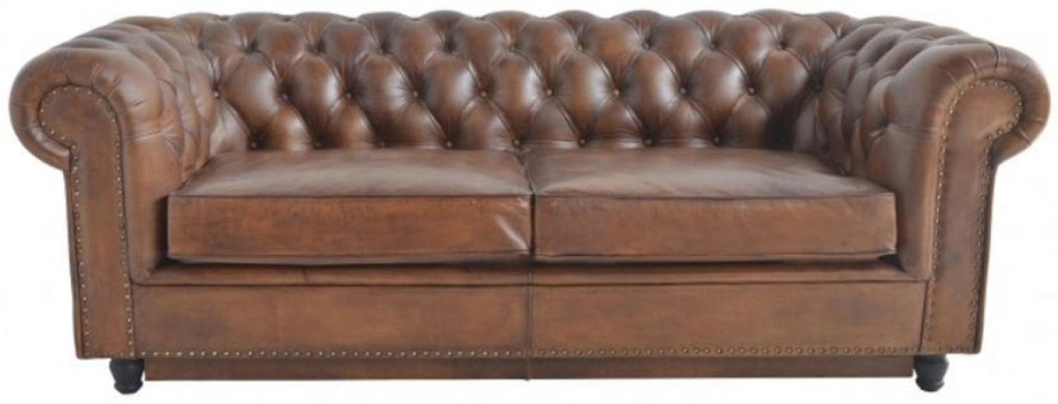 Casa Padrino Luxus Chesterfield Leder Schlafsofa, Echtleder Wohnzimmer Sofa, Luxus Leder Möbel, Braun, 76 x 102-220 x 240 cm Bild 1