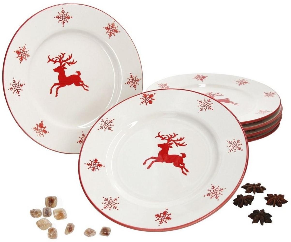 6er Kuchenteller-Set Weihnachten Schneeflocken & Hirsch 6 Personen Dessertteller flach Porzellan Bild 1