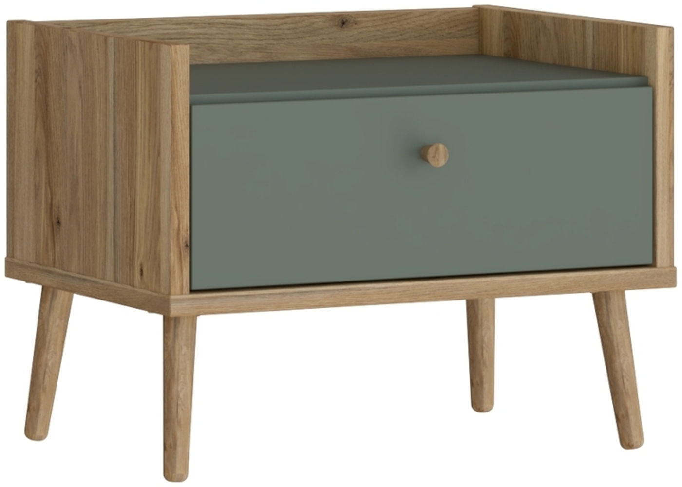 Nachtschrank >Whenua< in Mauvella Eiche, Salbei - 59,8x45,2x41,5cm (BxHxT) Bild 1