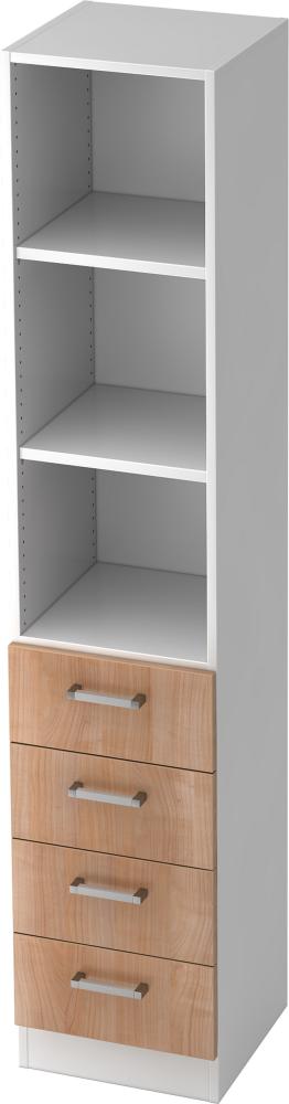 bümö office Aktenschrank Regal mit Schubladen, Büroschrank schmal aus FSC-Holz, 40cm breit in Weiß/Nussbaum - Aktenregal & Schubladenschrank mit Chromgriffen, Büro Möbel Schrank System, 7600-W-N-CE Bild 1