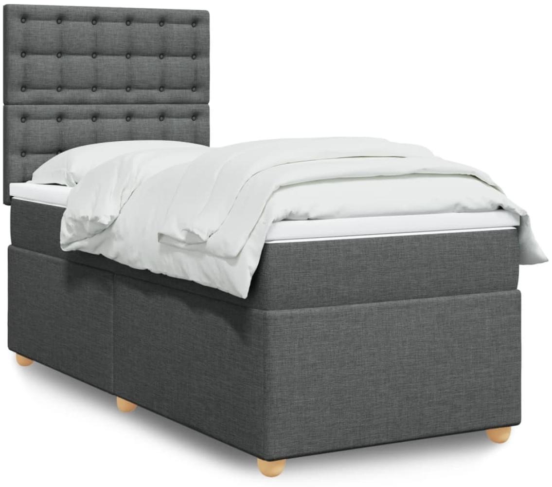 vidaXL Boxspringbett mit Matratze Dunkelgrau 100x200 cm Stoff 3293506 Bild 1