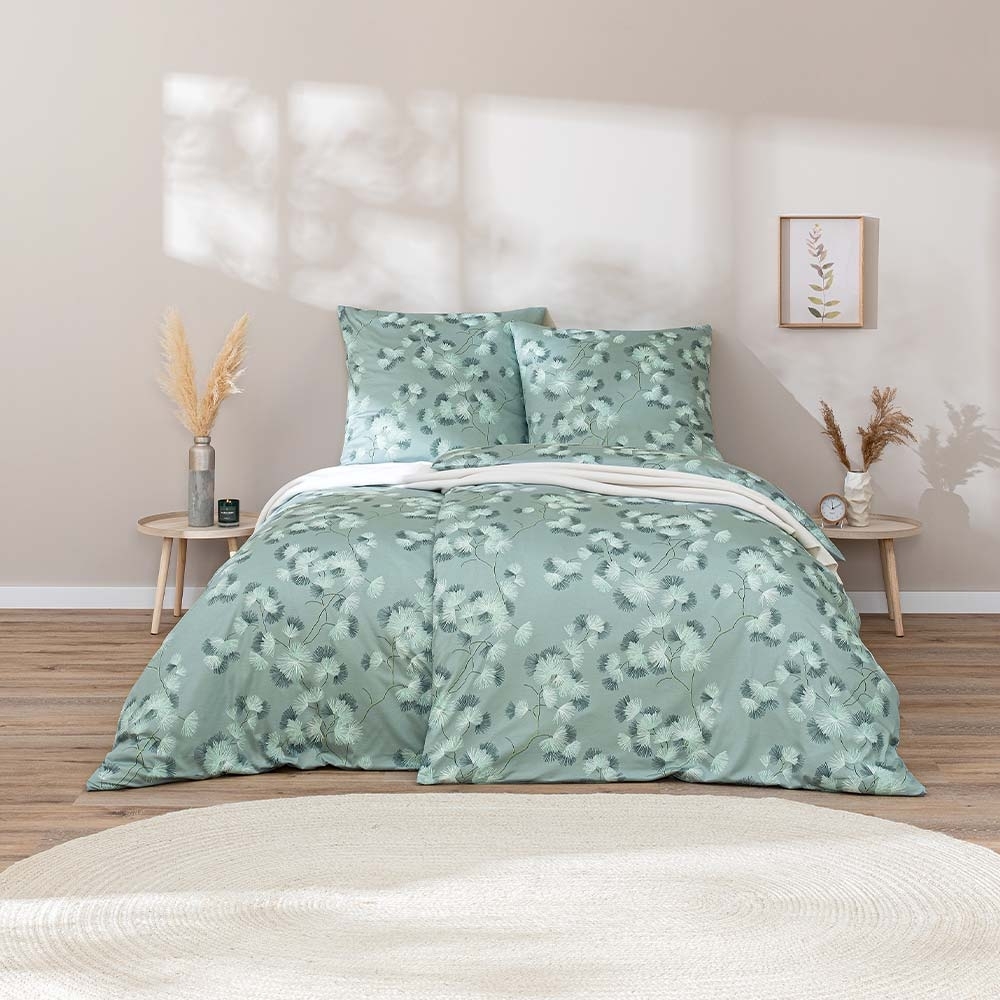 Estella Mako Jersey Bettwäsche 155x220 Rumi salbei grün Blätter Äste 6963-532 Bild 1