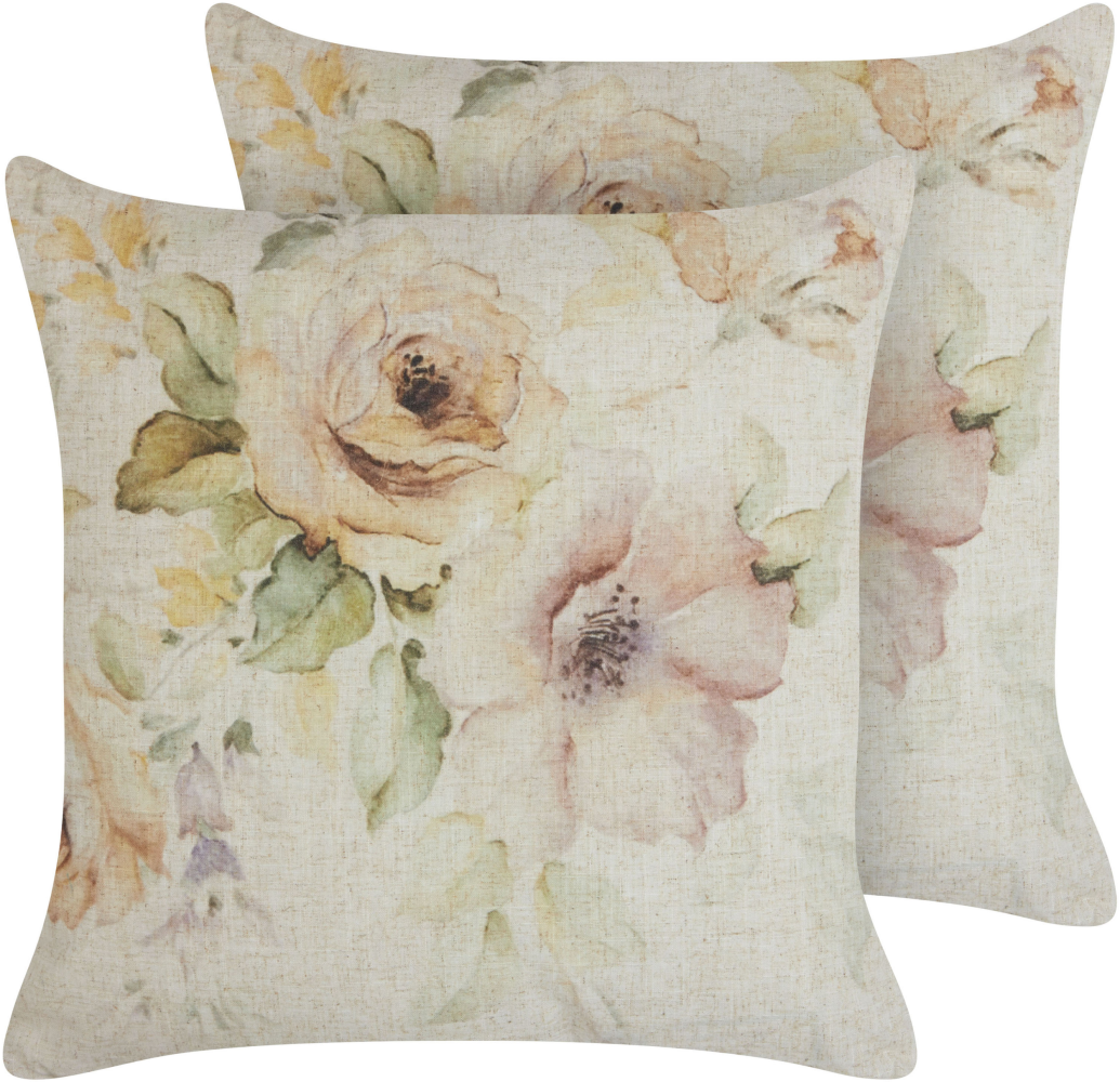 Kissen 2er Set ZAHRIYE 45 x 45 cm Blumenmuster Beige Bild 1