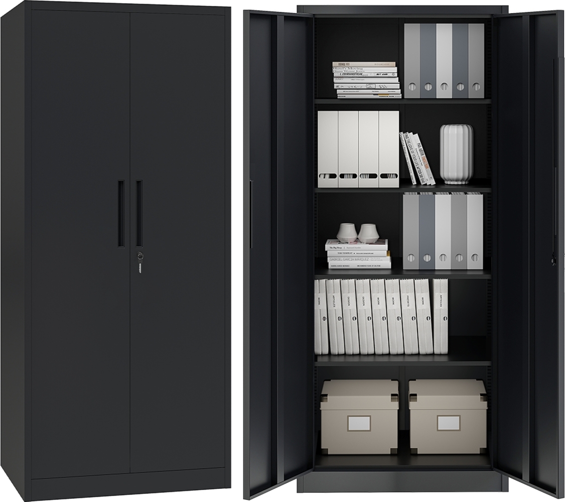 STEELSØN 'Regulus' Aktenschrank, Metall, schwarz, 165x40x80 cm, abschließbar, Metallschrank mit 4 Ablagen, geeignet als Werkzeugschrank Bild 1