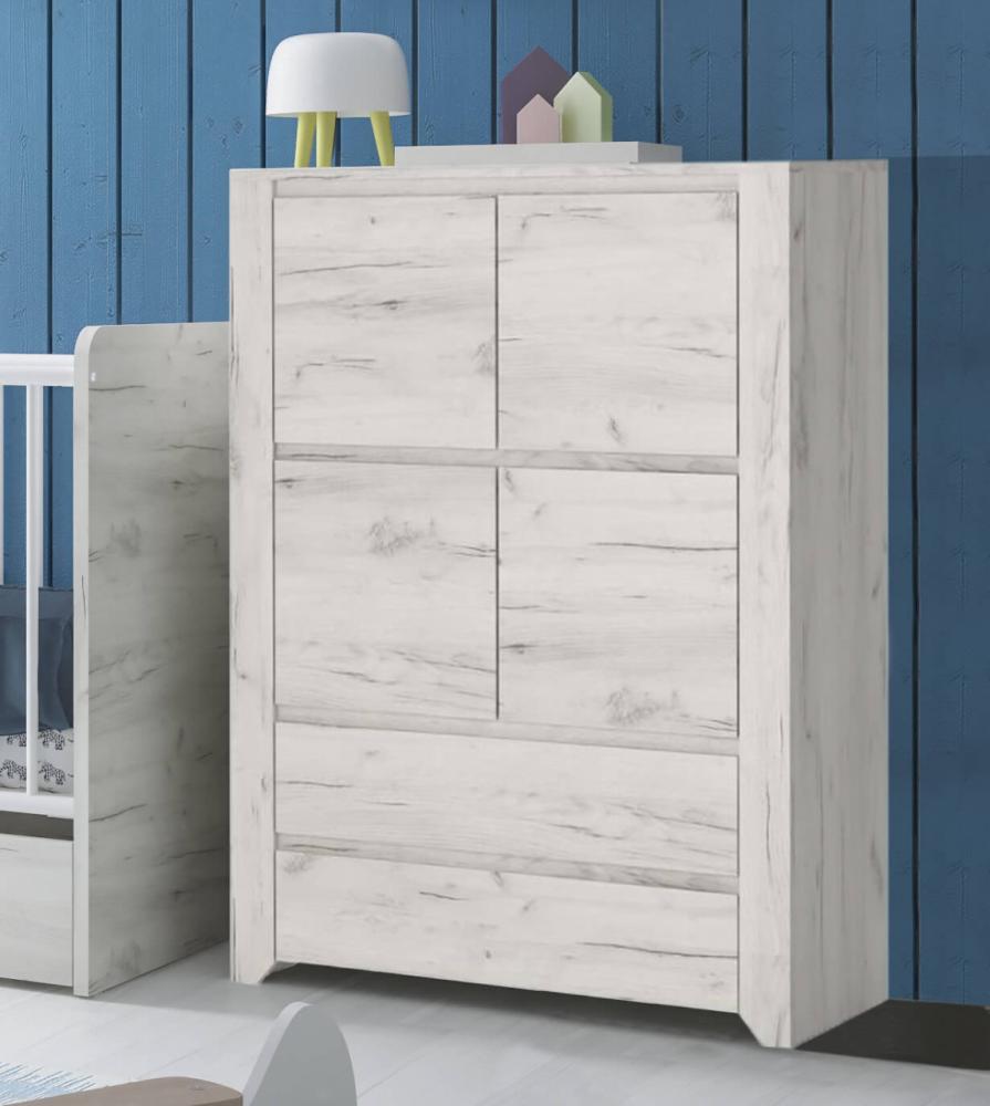 Highboard Angel Kommode 84cm 4-türig mit Schubladen weißeiche Bild 1