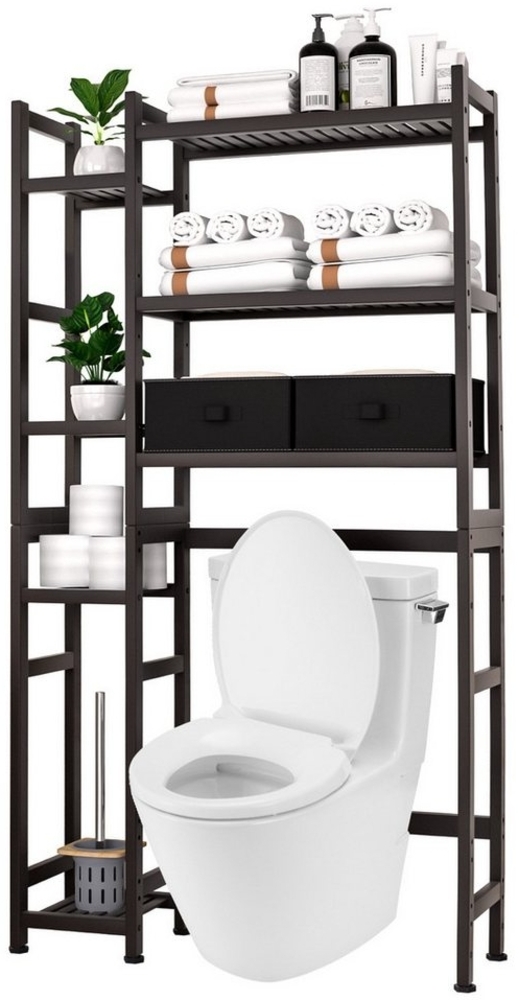 Yorbay Badregal Bambus Toilettenregal mit 7 Ebenen, 79x23,3x166 cm, Badezimmerregal mit 2 Aufbewahrungsboxen, Höhenverstellbar Bild 1