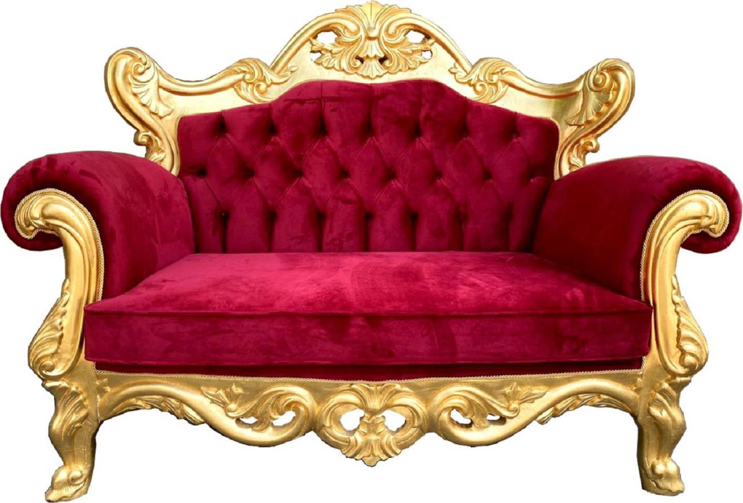 Casa Padrino Luxus Barock 2er Sofa Bordeauxrot / Gold - Prunkvolles handgefertigtes Wohnzimmer Sofa im Barockstil - Barock Wohnzimmer Möbel Bild 1