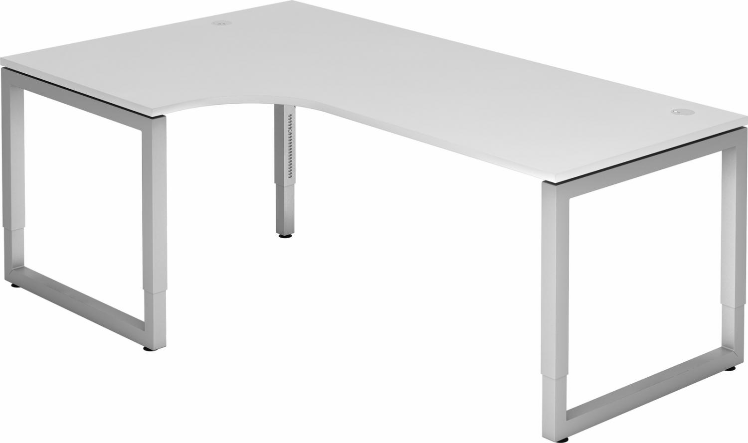 bümö höhenverstellbarer Eckschreibtisch R-Serie 200x120 cm in weiß, Gestell in Silber - Schreibtisch L Form, großer Tisch für's Büro, Computertisch höhenverstellbar, RS-82-W-S Bild 1