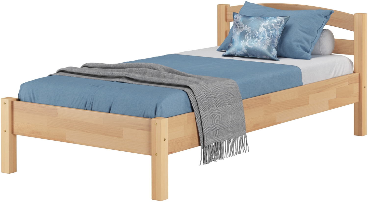 Erst-Holz Massivholzbett Buche natur 100x200 Einzelbett Holzbett mit Matratze und Rollrost 60. 73-10FLM Bild 1