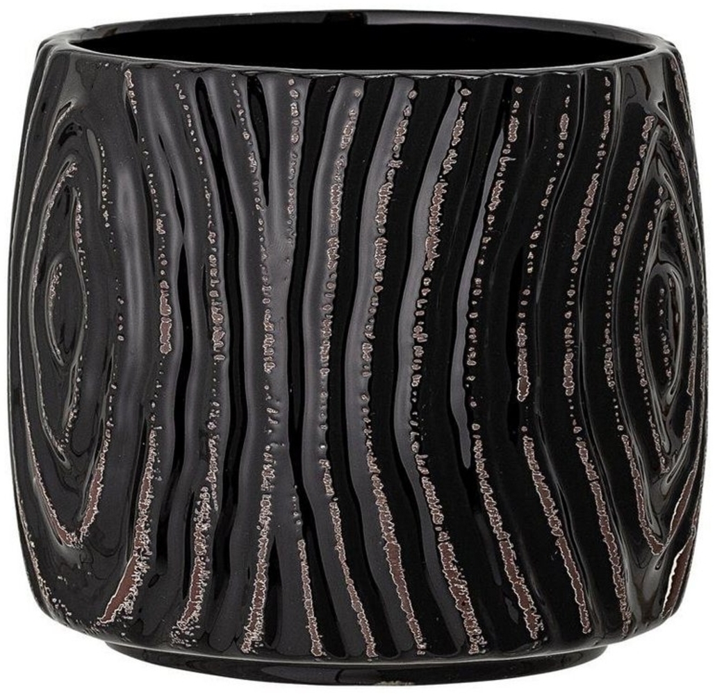 Bloomingville Blumentopf Hena, Schwarz gerillt 13,5cm Steingut Übertopf Dekotopf dänisches Design Bild 1