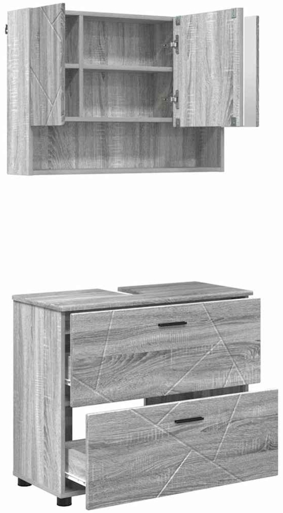 vidaXL Badezimmermöbel-Set 2 pcs Graues Sonoma Sperrholz und Metall 3393019 Bild 1