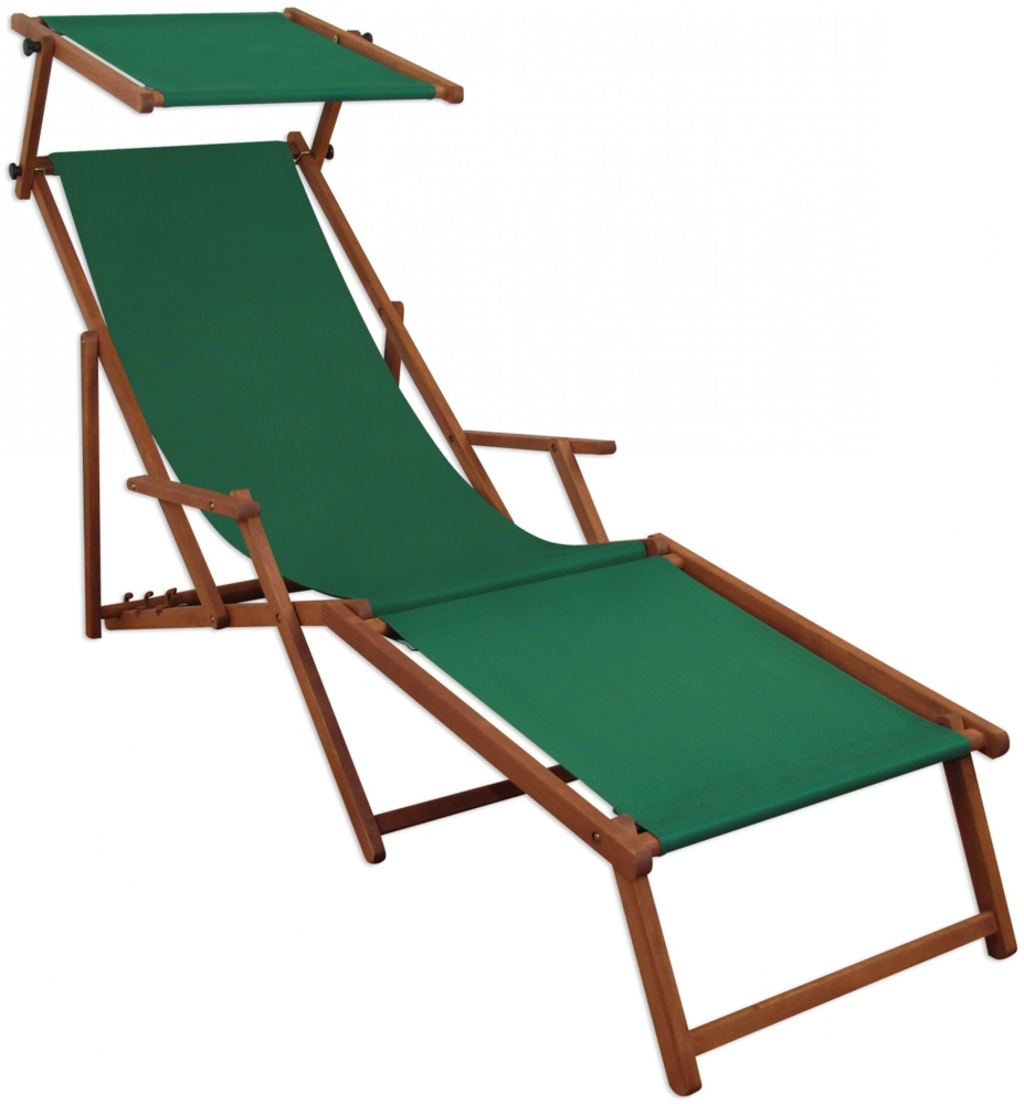 Liegestuhl Sonnenliege grün Fußablage Sonnendach Gartenliege Holz Deckchair Gartenmöbel 10-304FS Bild 1