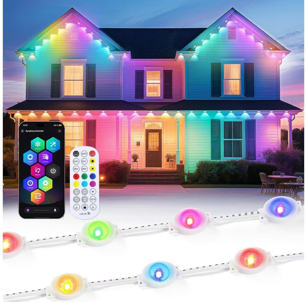 Elegear LED-Lichterkette Permanente Außenbeleuchtung Weihnachtsdeko 15M mit APP, Fernbedienung, 30-flammig, Dach, Traufe, Garten, Balkon, Terrasse, Party- & Outdoor-Beleuchtung Bild 1