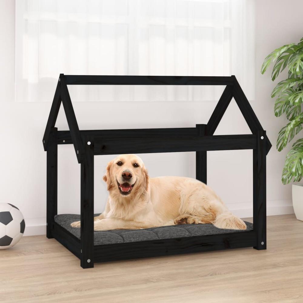 vidaXL Hundebett 81x60x70 cm Massivholz Kiefer, Schwarz Bild 1