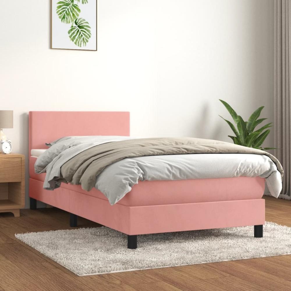 vidaXL Boxspringbett mit Matratze Rosa 90x200 cm Samt, Härtegrad: H2 [3141166] Bild 1