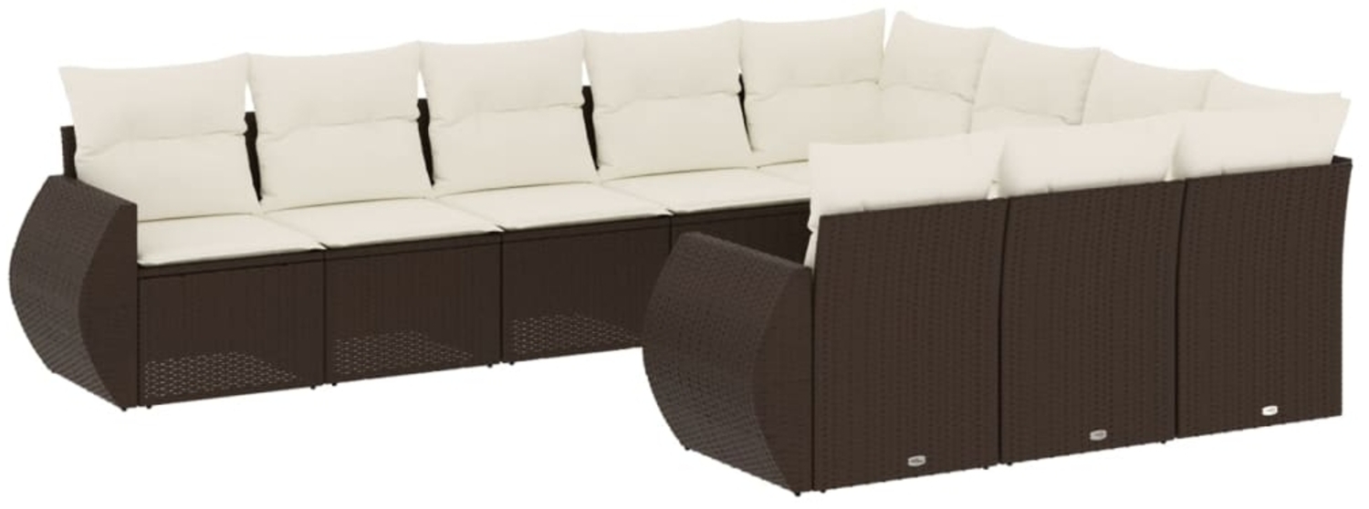 vidaXL 10-tlg. Garten-Sofagarnitur mit Kissen Braun Poly Rattan 3221892 Bild 1