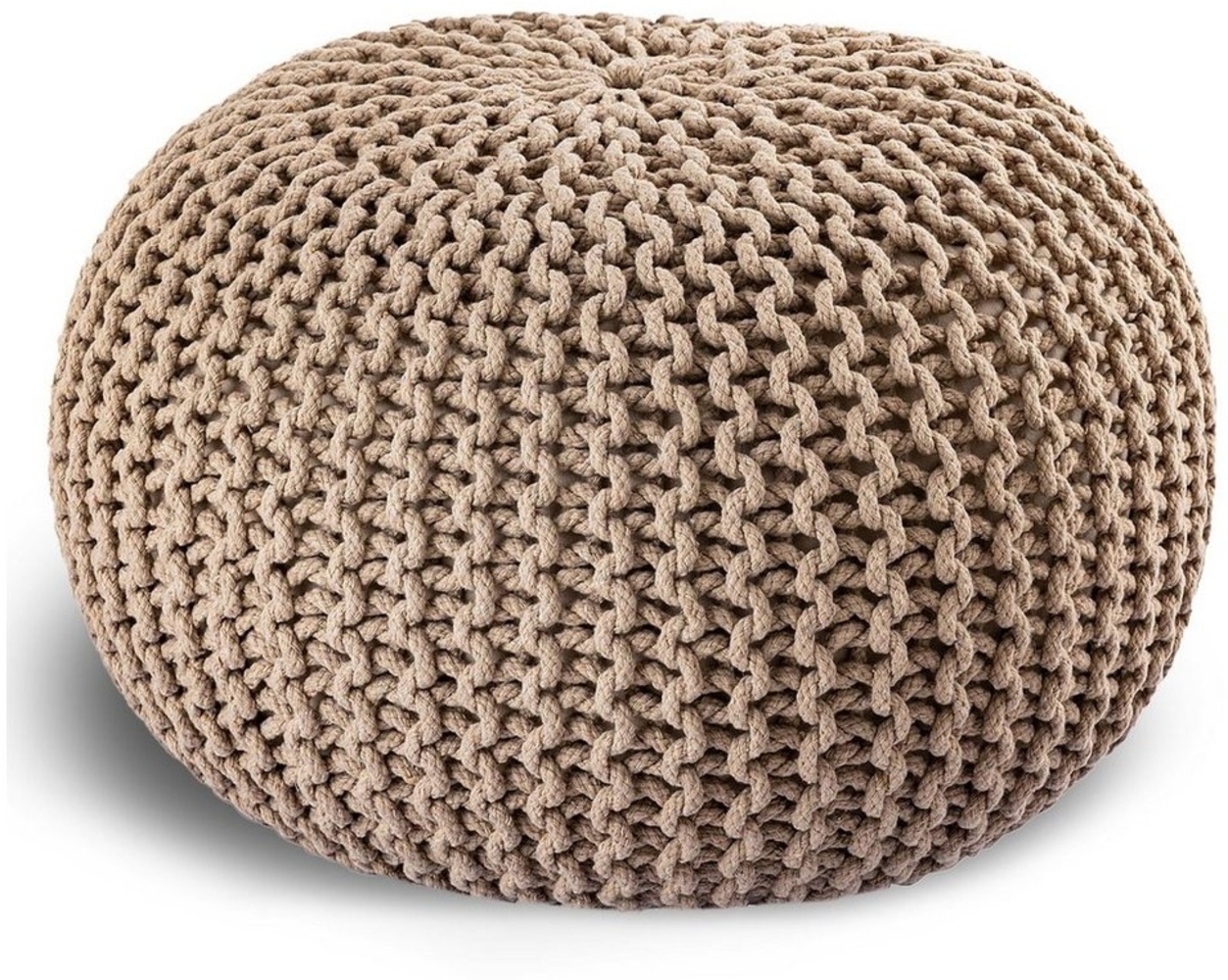 casamia Pouf Ø 55 o. 45 cm Sitzpouf Strickhocker Sitzpouf Bodenkissen nachhaltig Grobstrick Optik Größe ø 55 cm, Farbe beige Bild 1