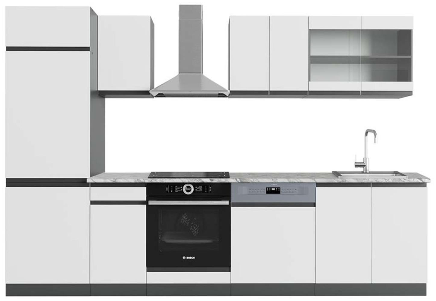 Küchenzeile R-Line Weiß/Anthrazit 300 cm J-Shape, AP Marmor Vicco Bild 1