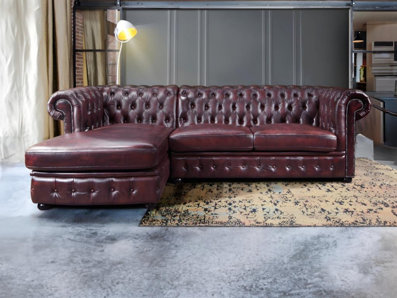 Vente-unique - Chesterfield Ecksofa - Ecke Links - Büffelleder - Rotbraun - BRENTON Bild 1