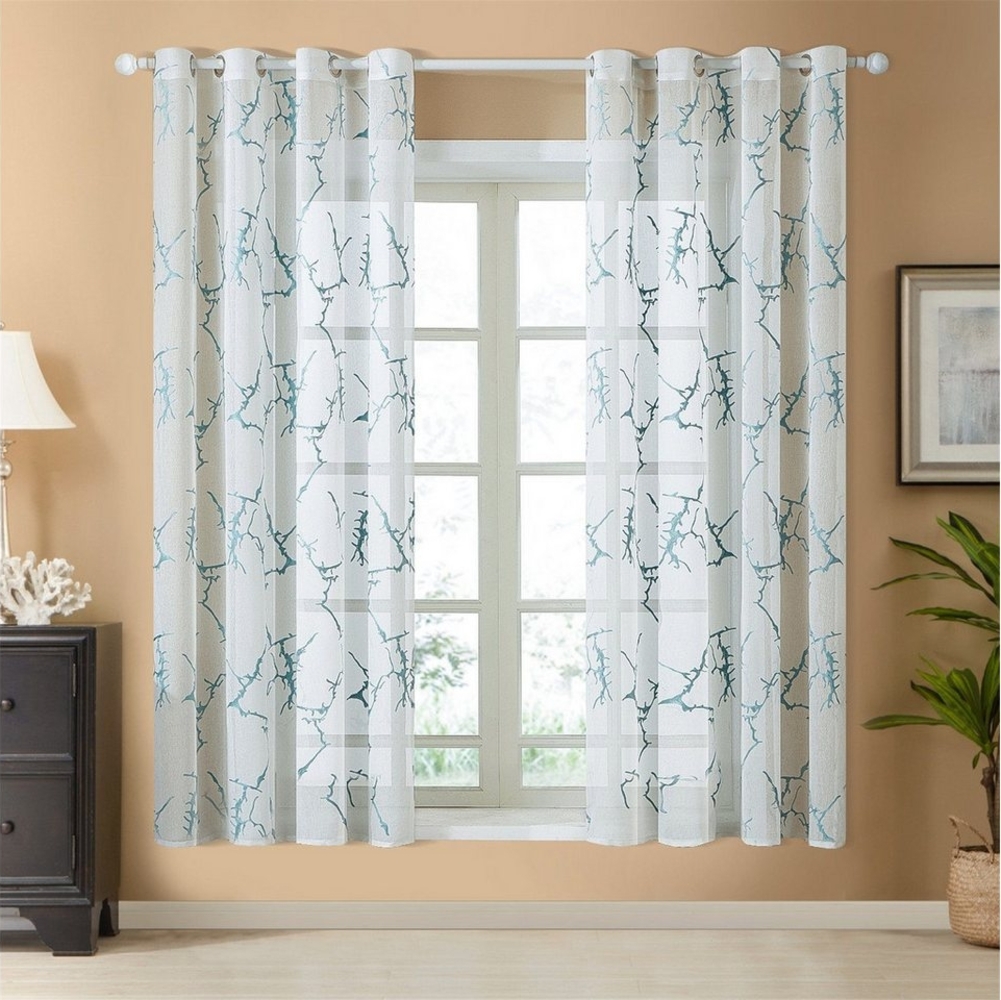 BYSURE Gardine (2 St), Ösen, halbtransparent, Voile Baumzweigen Bedruckt Vorhänge Bild 1