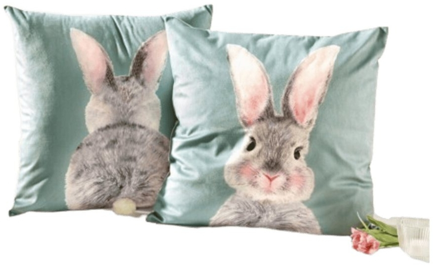 Home-trends24. de Kissenhülle Kissenhülle Hase Hasen Ostermotiv Samt Osterdeko 45 x 45 2er Set, (2 Stück) Bild 1