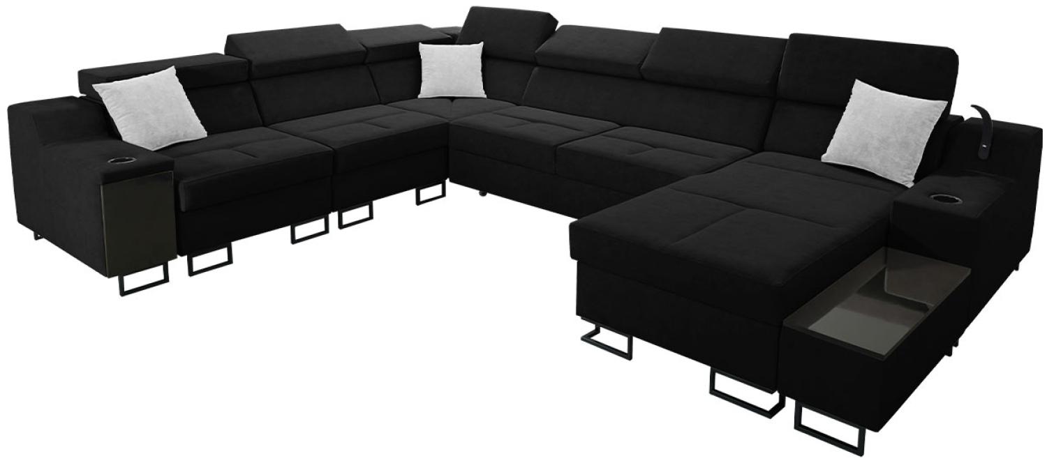 Ecksofa Nadadu VIII mit Schlaffunktion, Bettkasten, einstellbaren Kopfstützen, Lampe mit USB-Anschluss, Barfach (Uttario Velvet 2980 + Uttario Velvet 2973, Seite: Rechts) Bild 1