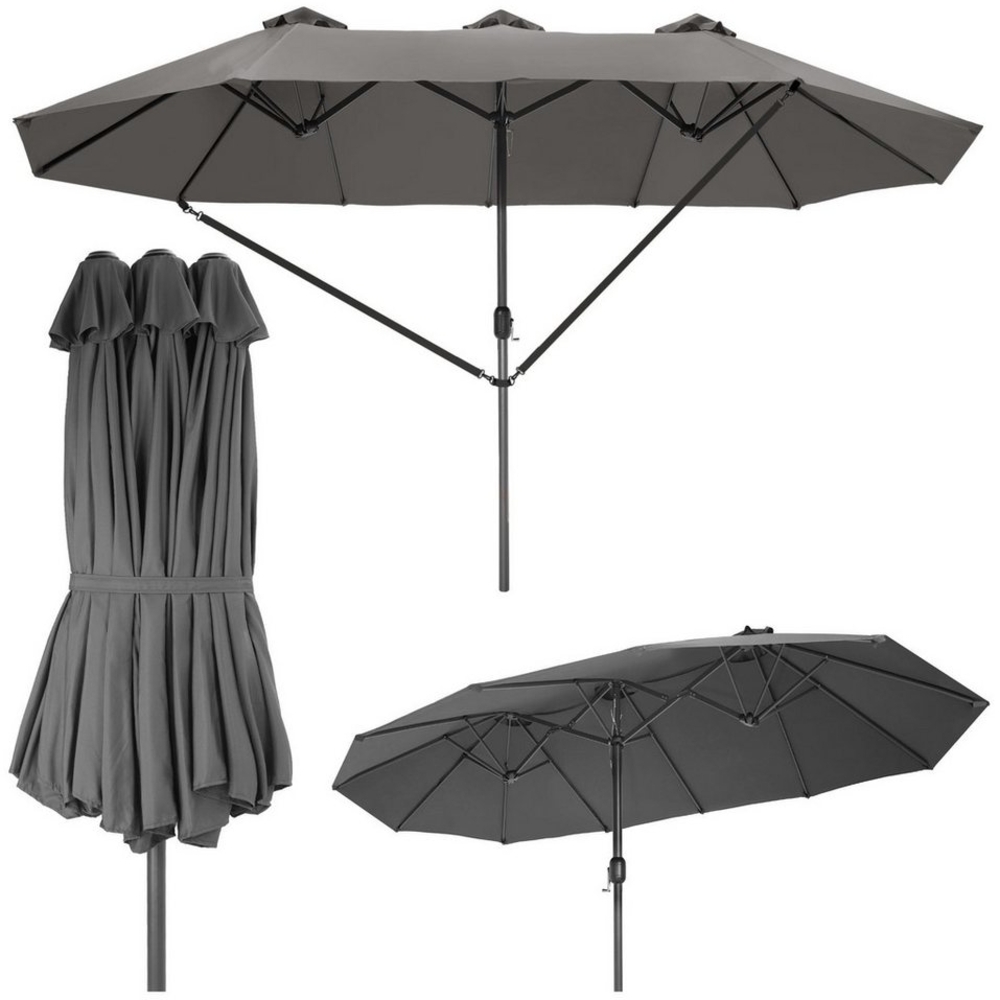 tectake Sonnenschirm Ampelschirm Silia 460x270cm mit 3 Winddächern, geeignetes Set für Terrasse oder Garten, Parasol inkl. Windsicherung und Schutzhülle, 460 x 270 cm Bild 1