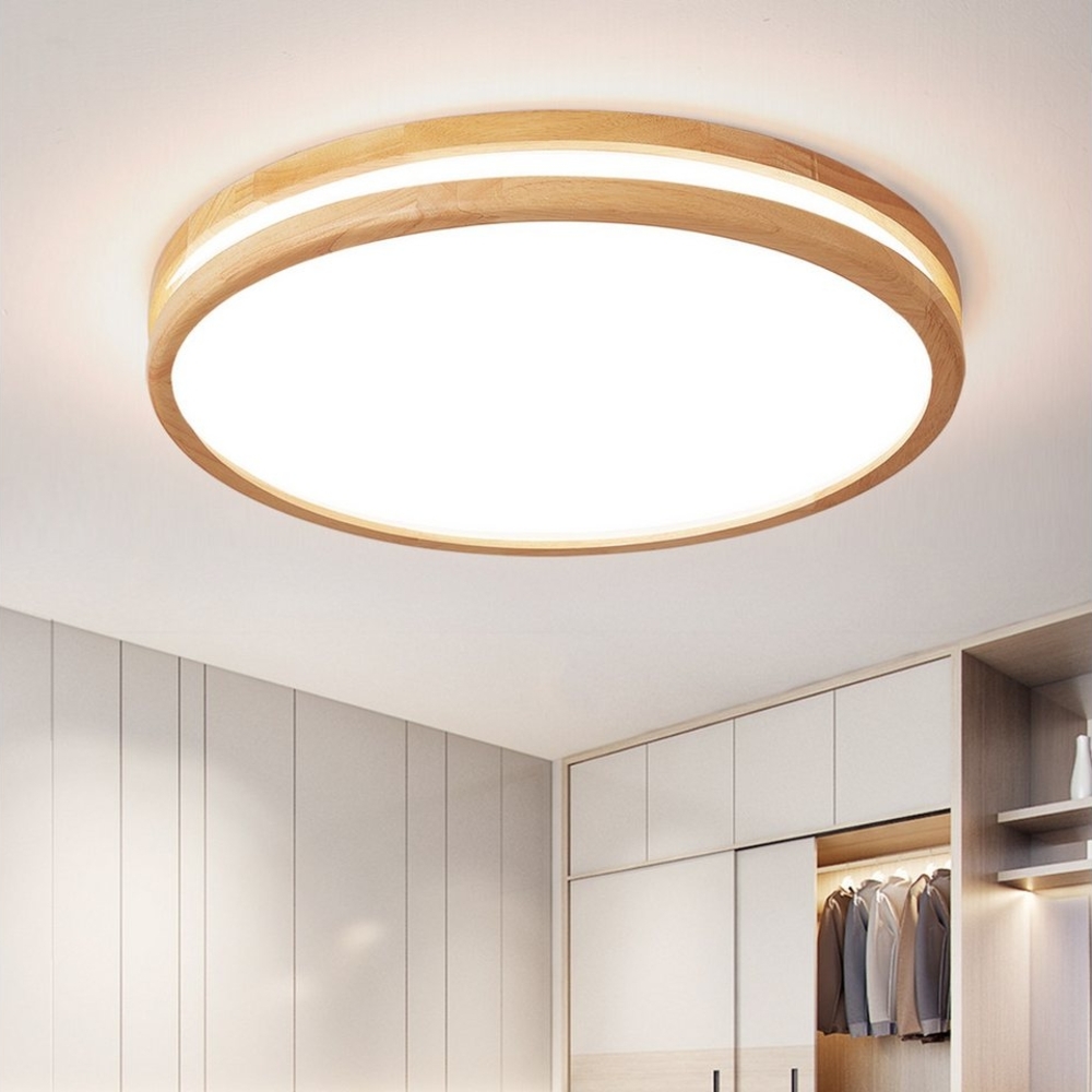 style home LED Deckenleuchte Runde Deckenlampe aus Holz & Metall, dimmbar mit Fernbedienung, 96W, Ø50x6 cm, LED fest integriert, einstellbar von warmweiß bis kaltweiß, für Wohnzimmer Schlafzimmer Büro Küche Diele Bild 1