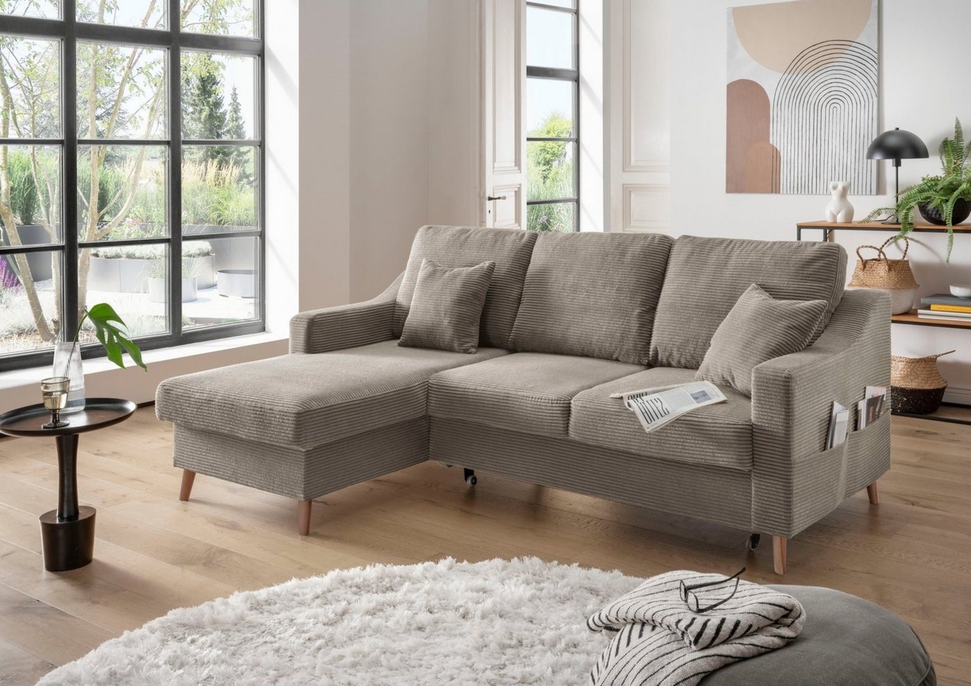 INOSIGN Ecksofa Valentina L-Form, 2 Zierkissen, mit Seitentasche, ausziehbarer Liegefläche, Bettkasten Bild 1