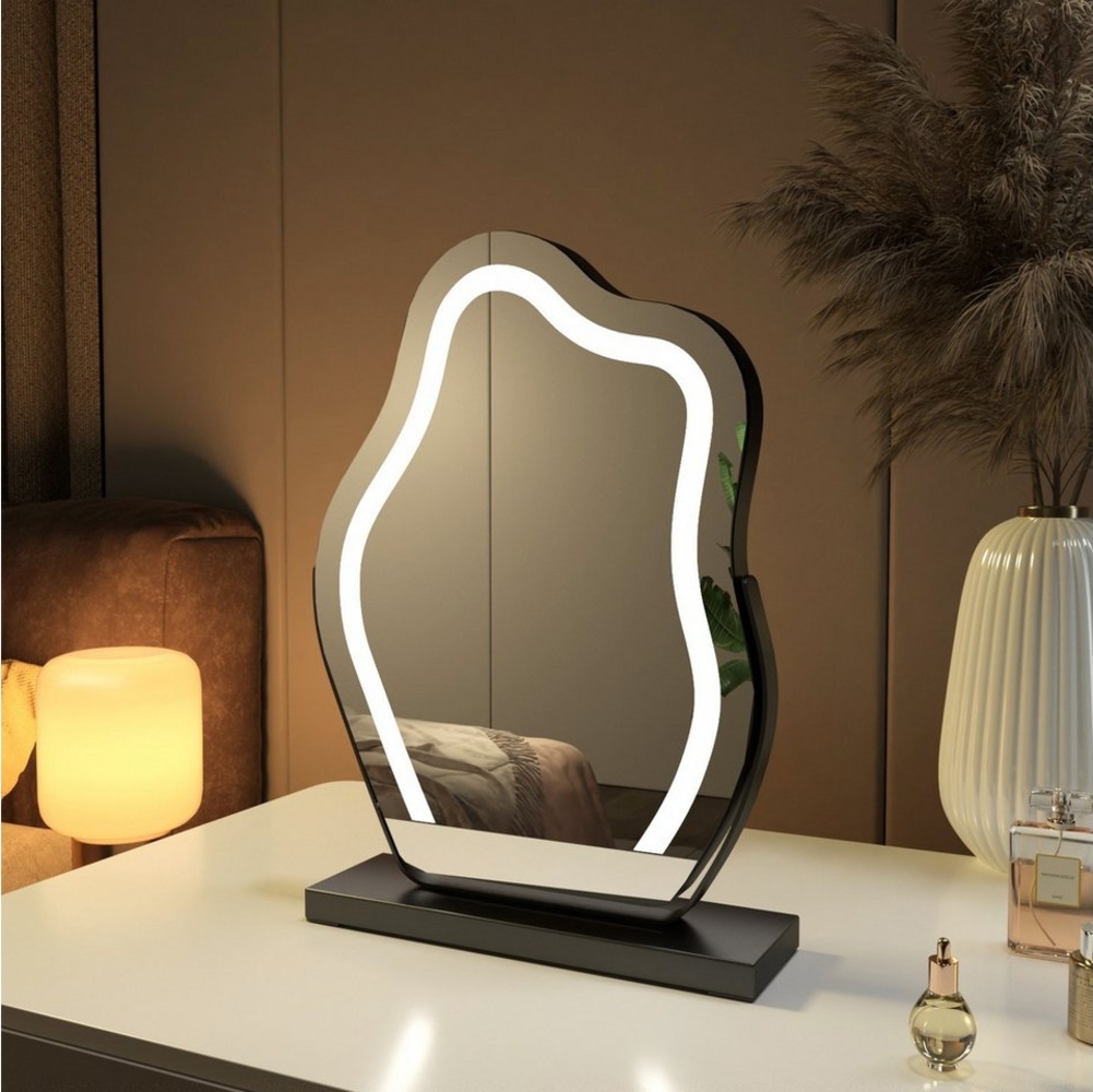 EMKE Schminkspiegel Wolken Form LED Beleuchtung, mit Stabil Standfuß, Kalt/warm/neutralweiß Dimmbar Licht Bild 1