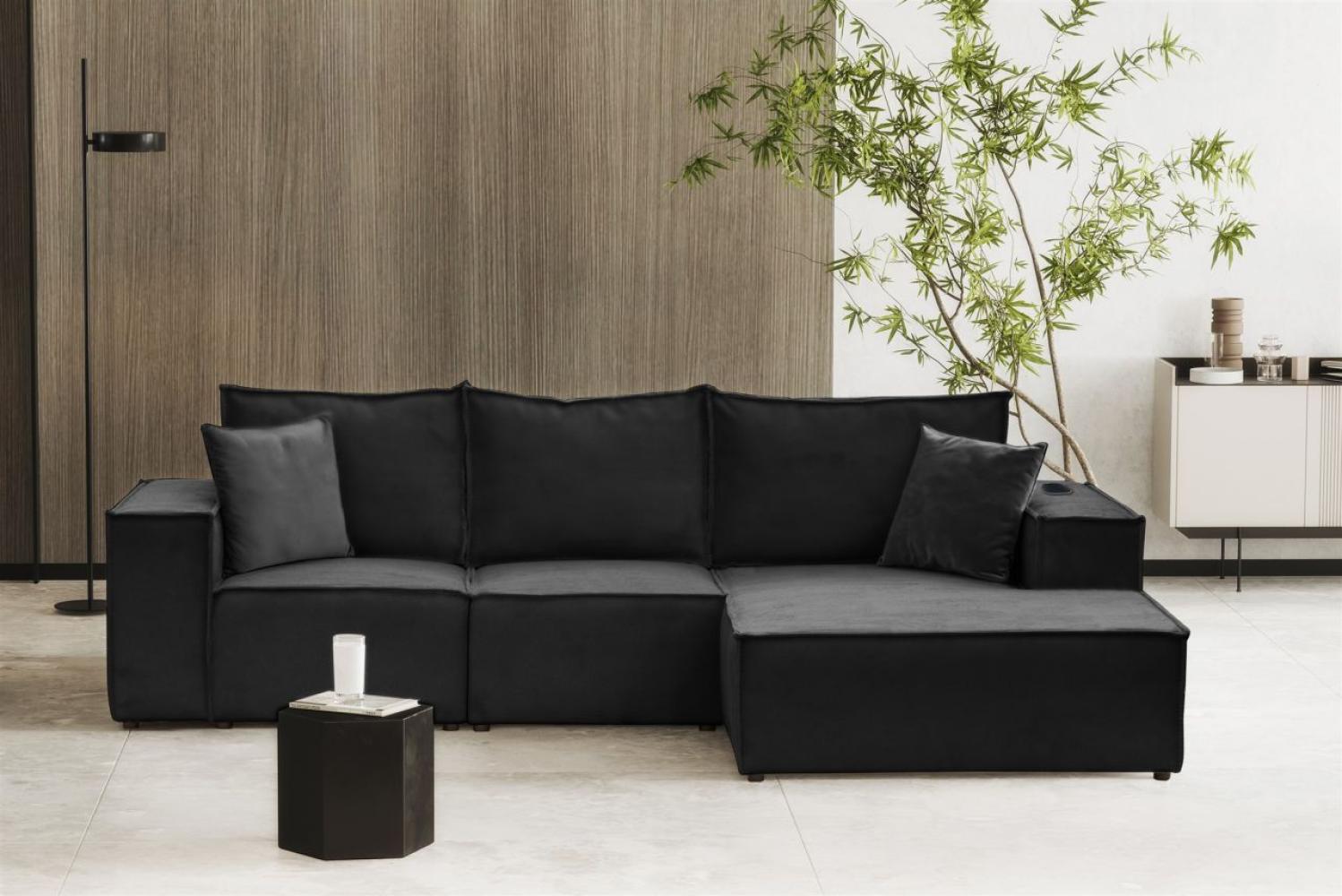 Ecksofa Sofa ALVARO inkl. QI Ladegerät Stoff Opera Velvet Schwarz Ottomane Rechts Bild 1