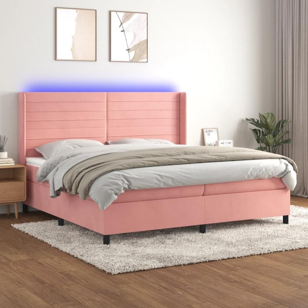 vidaXL Boxspringbett mit Matratze & LED Rosa 200x200 cm Samt, Härtegrad: H2 [3139648] Bild 1