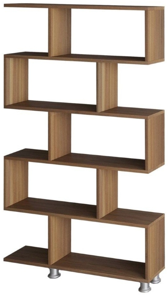 Calicosy 'NILÜFER' Regal mit 5 Etagen Deko Nussbaum H156 cm - Helles Holz Bild 1