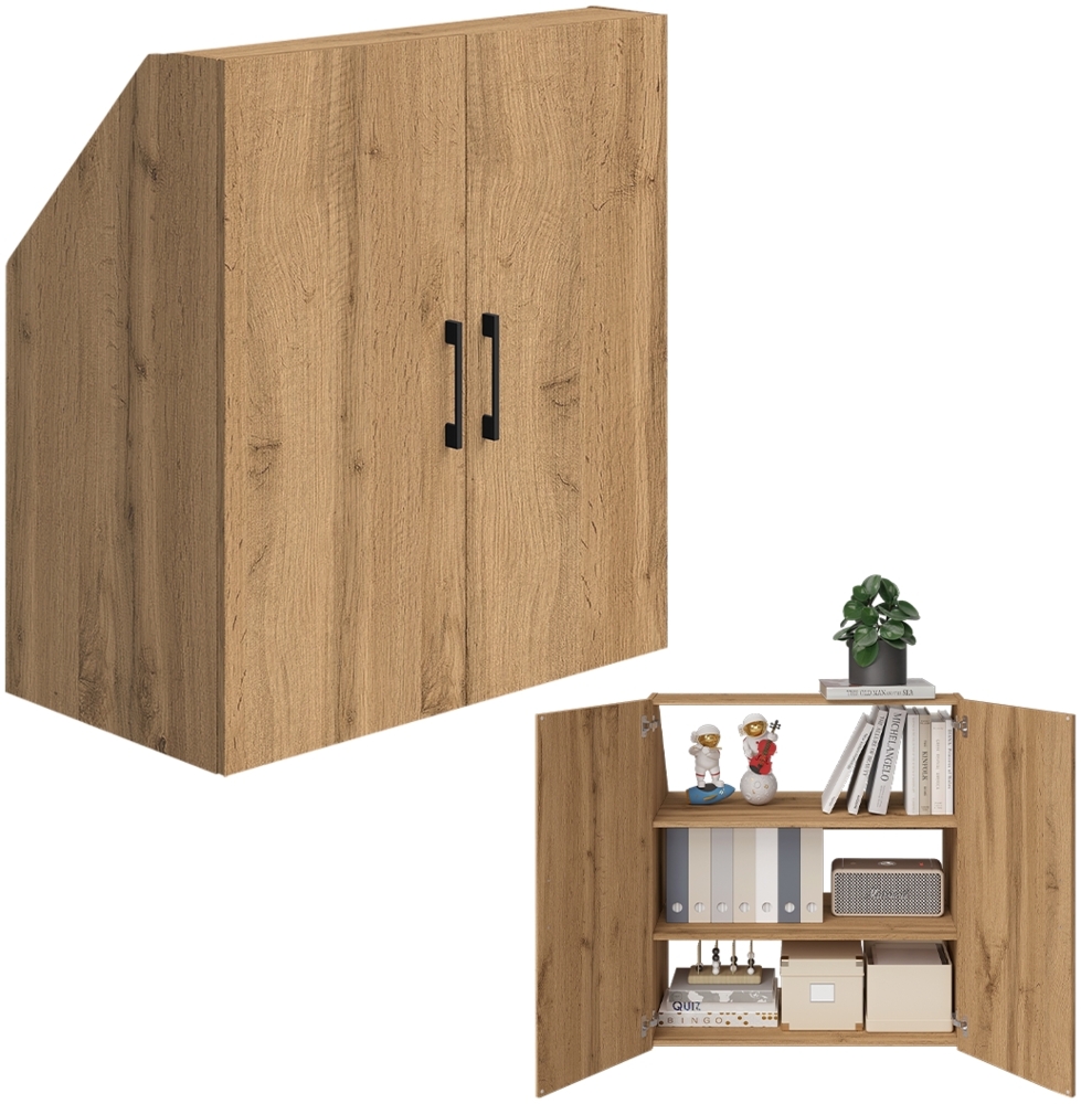 Bellamio 'Aland' Dachschrägenregal mit Türen, Eichenoptik, 100x52x90 cm, Schrank für Dachschräge mit 3 Fächern Bild 1