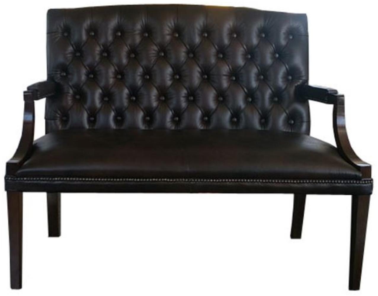 Casa Padrino Chesterfield Echtleder 2er Sitzbank mit Armlehnen Schwarz / Dunkelbraun 120 x 60 x H. 100 cm - Luxus Möbel Bild 1