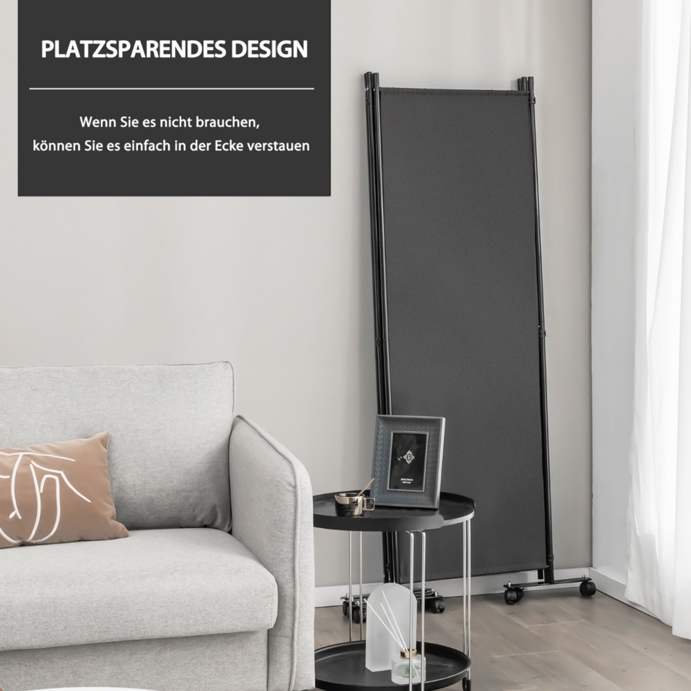 Raumteiler mit 4 Paneelen auf Rädern 173 cm Hoher Rollbarer Sichtschutz Grau Bild 1