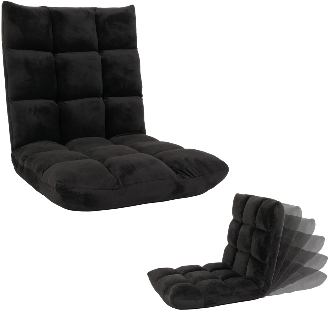 Bodensessel HWC-N43, Relaxsessel Bodenkissen Klappsessel 6 Relaxpositionen, stabiles Gestell Samt ~ schwarz Bild 1