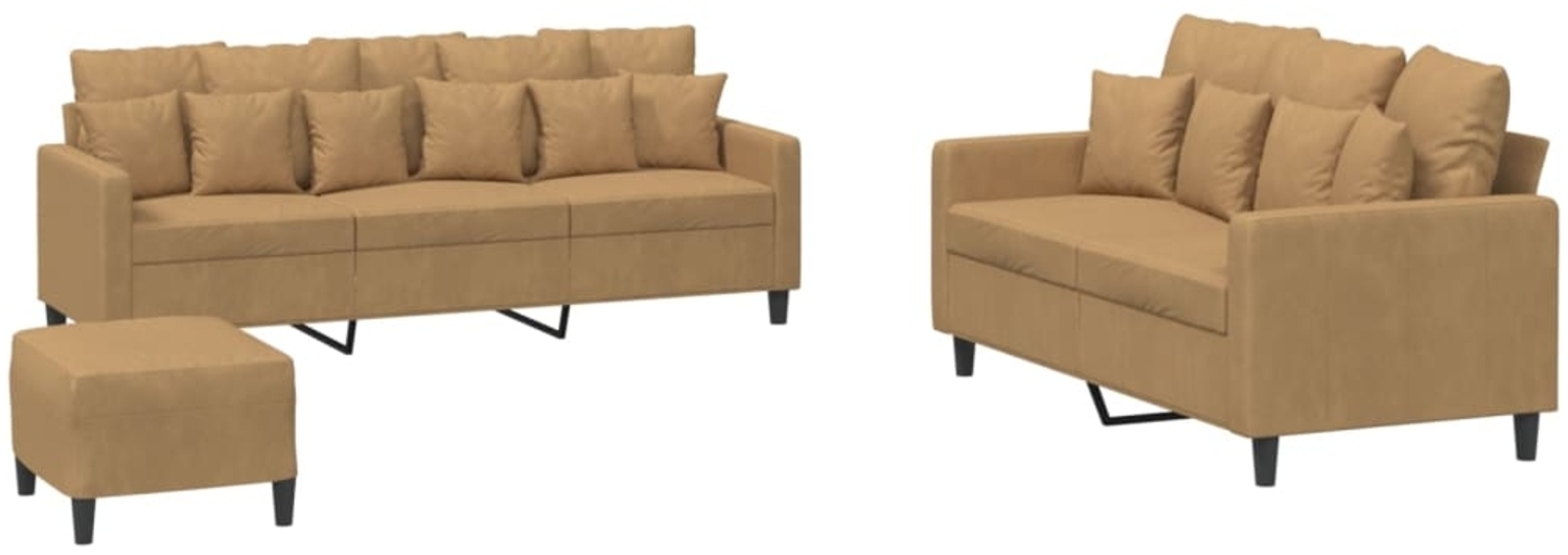 vidaXL 3-tlg. Sofagarnitur mit Kissen Braun Samt 3201737 Bild 1