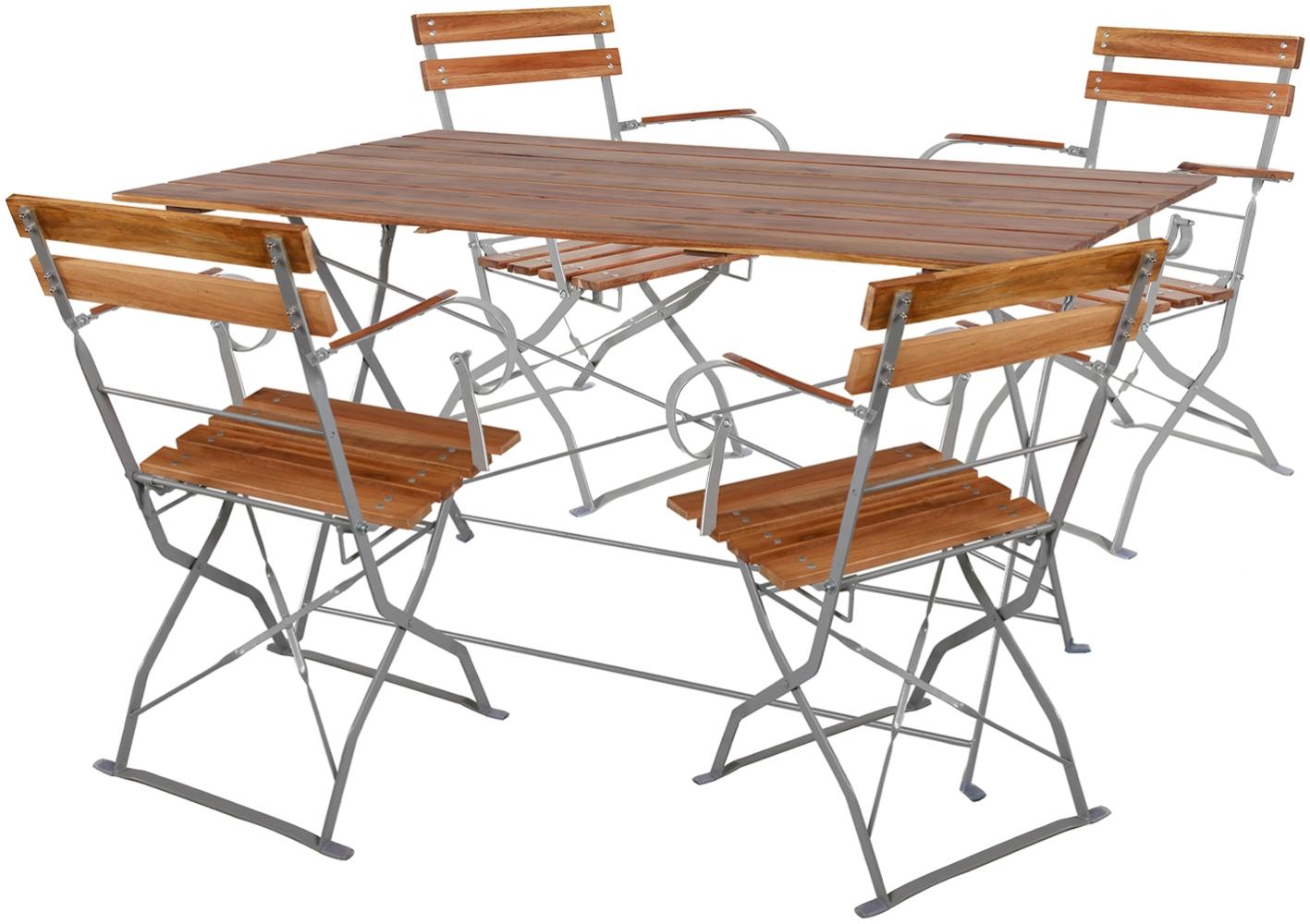 Biergarten Set Klapptisch + 4 Klappstühle klappbar Armlehne120x60cm Bild 1