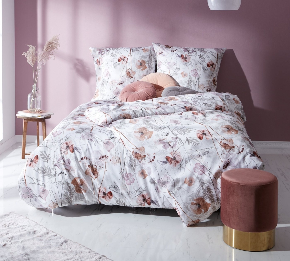 Mako Satin Bettwäsche Mohnblumen rost-rot 155x220 + 80x80 Bild 1