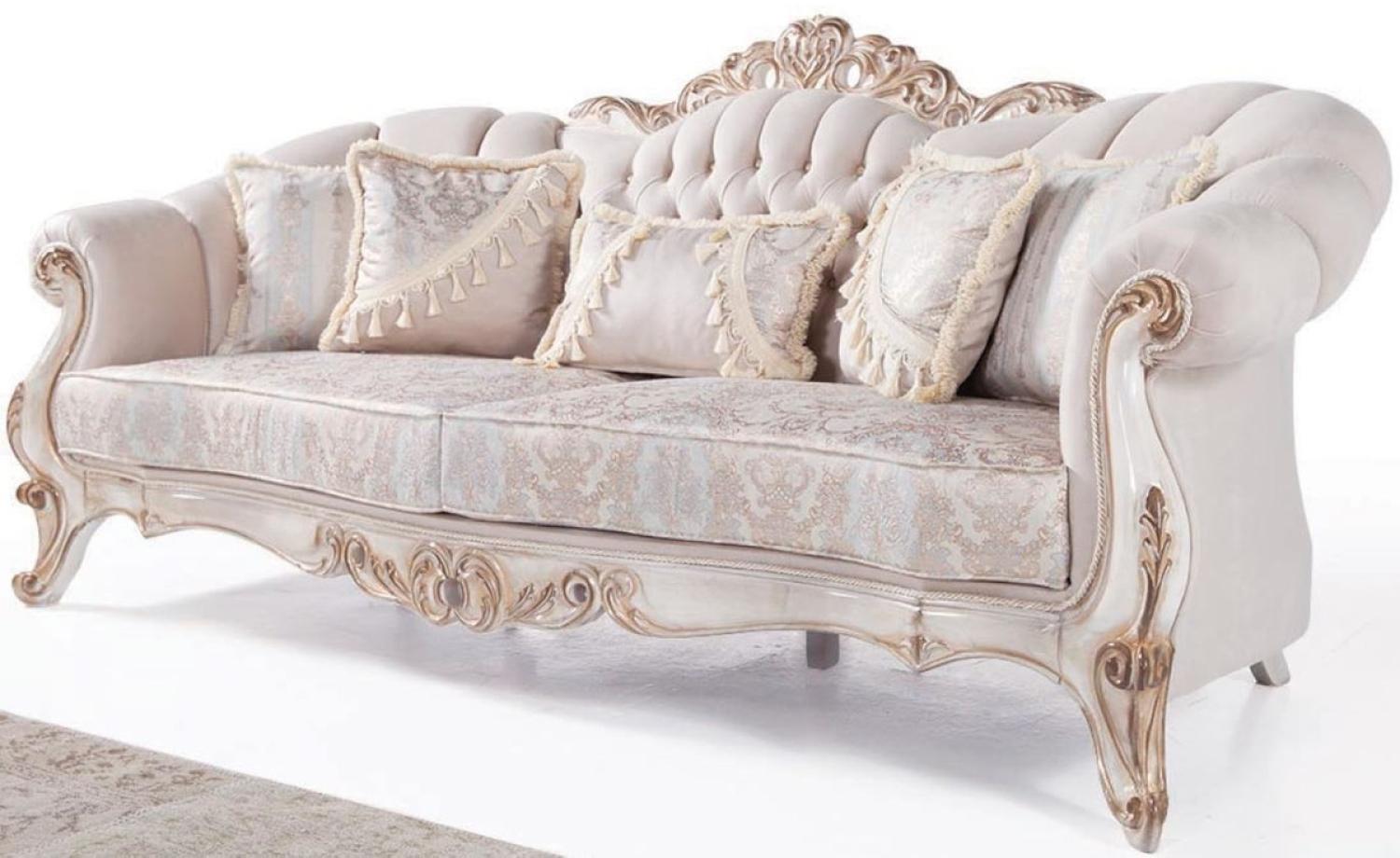 Casa Padrino Luxus Barock Wohnzimmer Sofa mit Kissen Hellgrau / Weiß / Antik Bronze 243 x 89 x H. 106 cm - Barock Möbel Bild 1